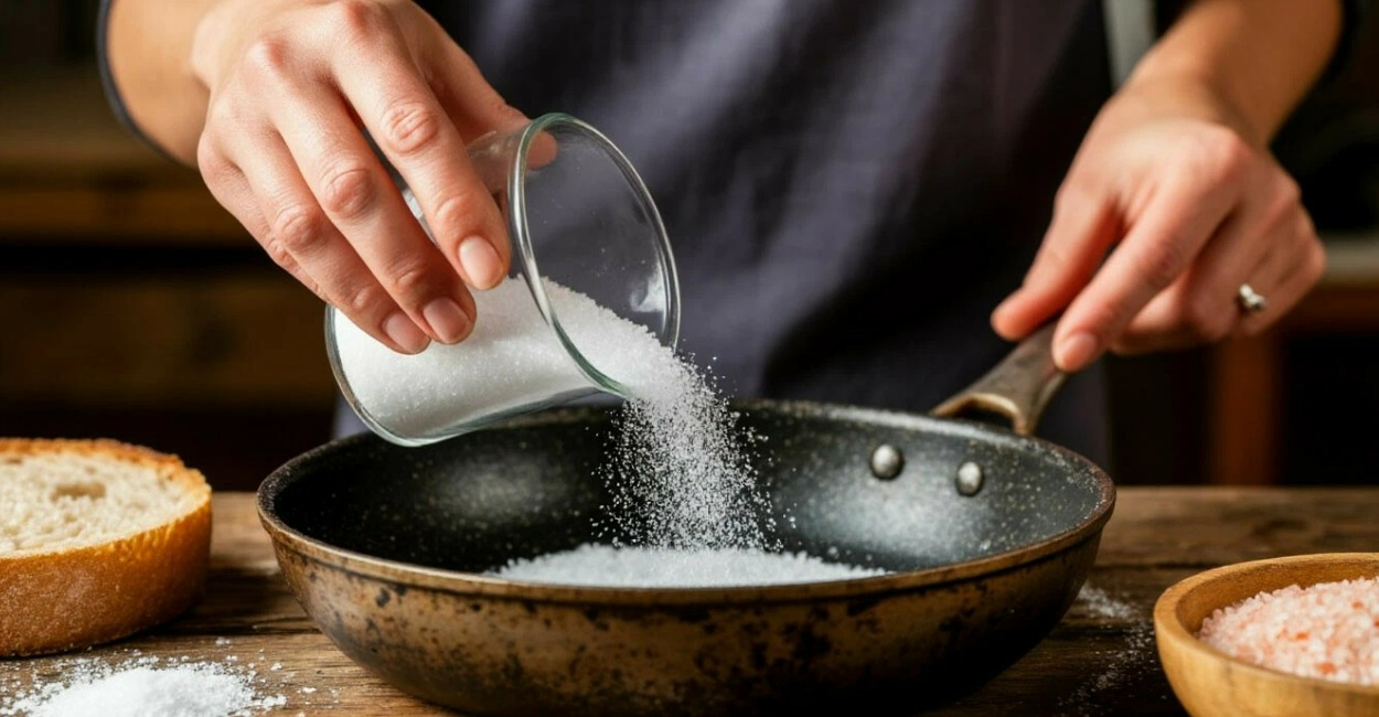 Сковородке 20 лет, а еда не пристает: один стакан соли возвращает антипригарное покрытие